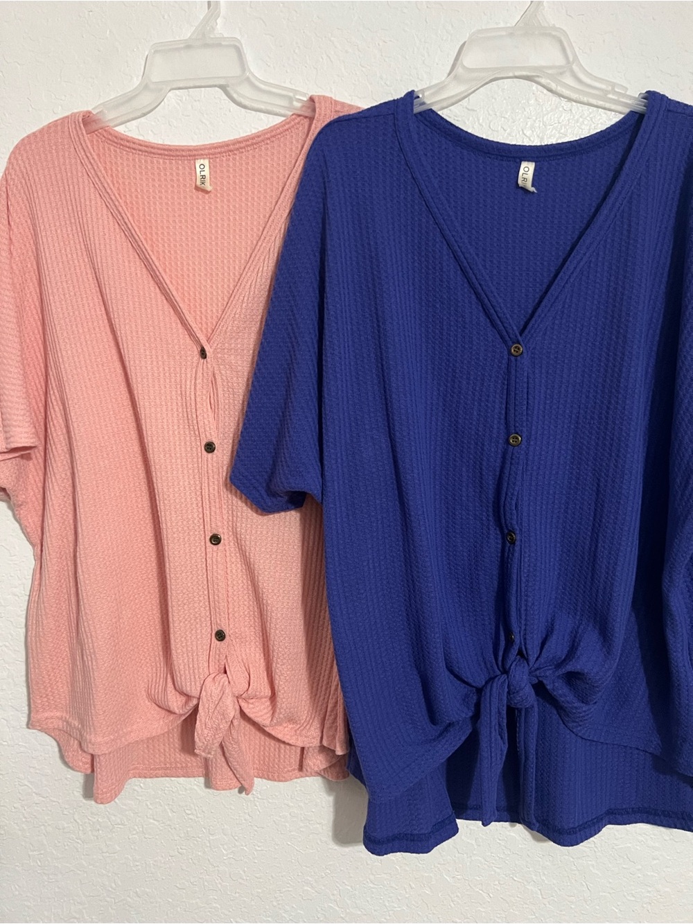 Set Of 2 OLRIK Tie Front Waffle Knit Shirt V-Neck Dolman Sleeve  Women’s 3X #746